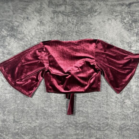 Windsor Burgundy Velvet Bolero Sz S Red Bell Sleeves Tie 90s Y2K Vamp Holiday - Picture 8 of 8